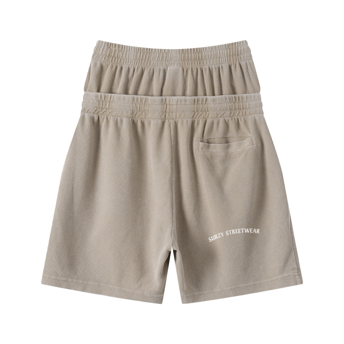 235GSM West Coast Relaxed Fit Waffle Knit Snow-Wash Distressed Shorts Ground Beige