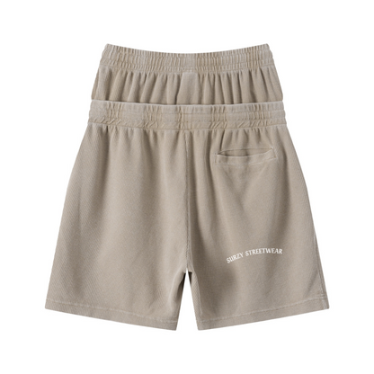 235GSM West Coast Relaxed Fit Waffle Knit Snow-Wash Distressed Shorts Ground Beige