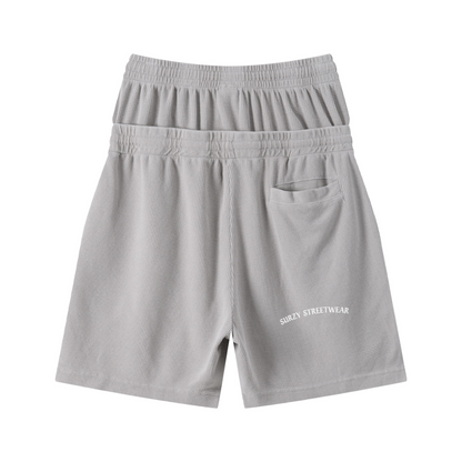 235GSM West Coast Relaxed Fit Waffle Knit Snow-Wash Distressed Shorts Washed Heather Gray