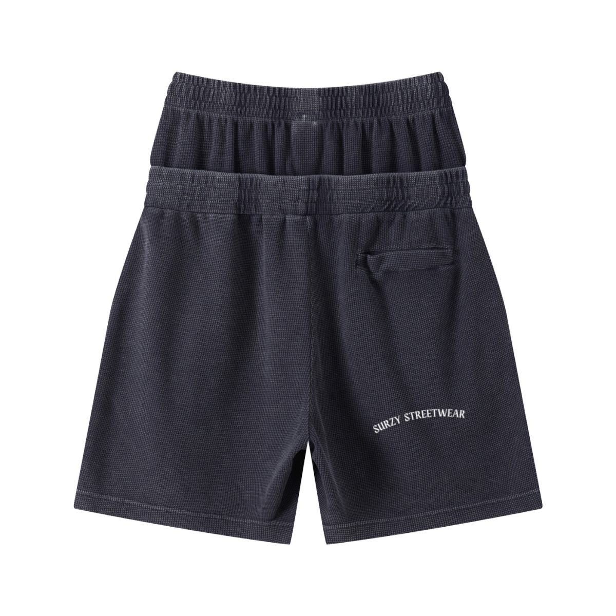 235GSM West Coast Relaxed Fit Waffle Knit Snow-Wash Distressed Shorts Washed Iron Gray