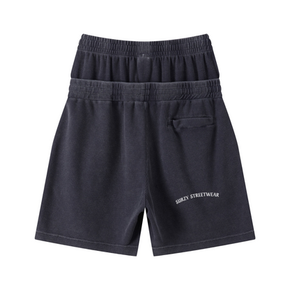 235GSM West Coast Relaxed Fit Waffle Knit Snow-Wash Distressed Shorts Washed Iron Gray